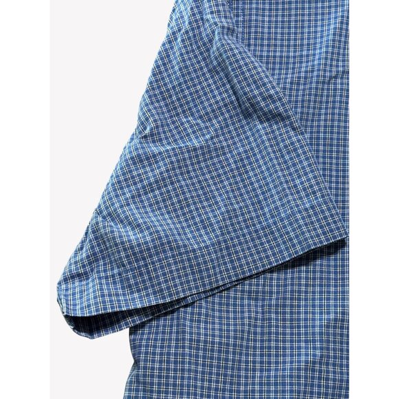Chaps Mens Blue White Plaid Short Sleeve Button-Down Shirt M Cotton Polyester - Picture 3 of 5